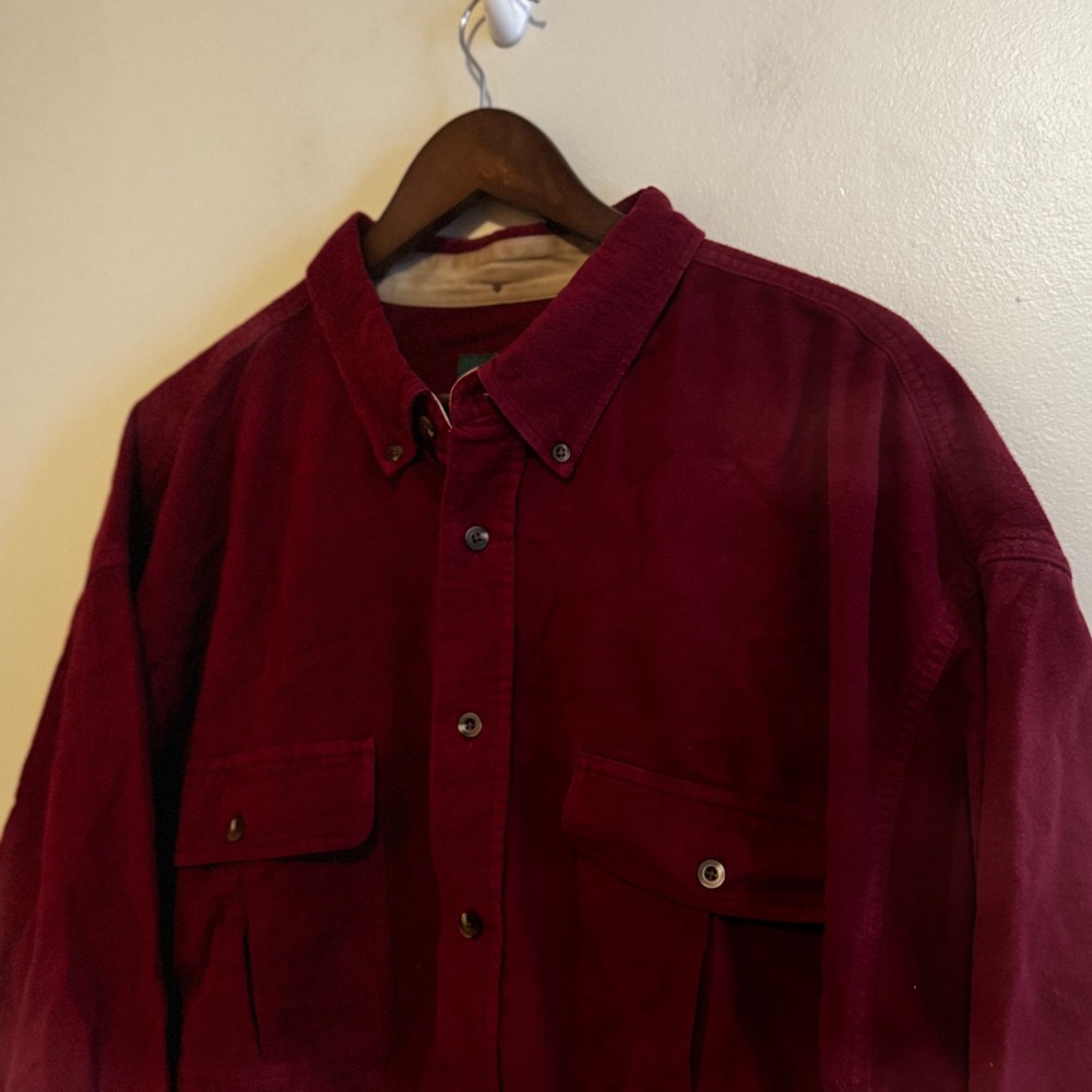 Cabela's Men's 3XL Tall Burgundy red Long Sleeve Button Down Cotton Work Shirt